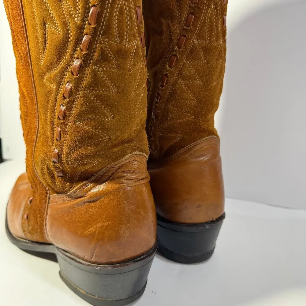 Leather and Suede Brown Embroidered Mens Cowboy Western Riding Boots Knapp 10.5